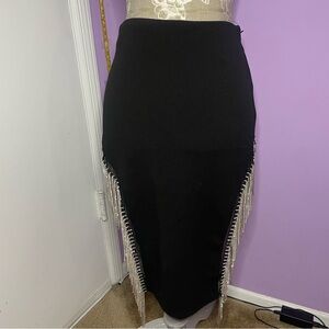 Elegant Black Skirt with Fringe Detailing
